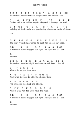 Worry Rock Piano letter notes by Green Day - Arr.Cofvey Fieldmeo