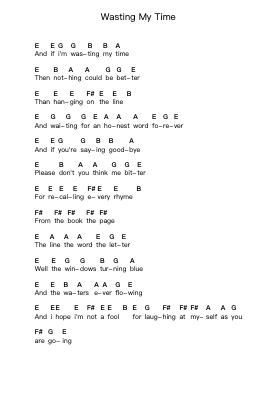 Wasting My Time Piano letter notes by The White Stripes - Arr.Sherrah Birroll