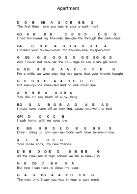 Apartment Piano letter notes by Modern Baseball - Arr.Buron
