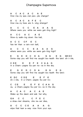 Champagne Supernova Piano letter notes by Oasis - Arr.Alickbush