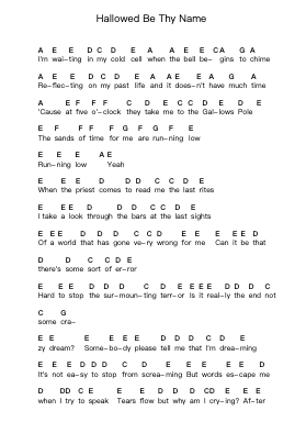 Hallowed Be Thy Name Piano letter notes by Iron Maiden - Arr.Ranphia Boydle