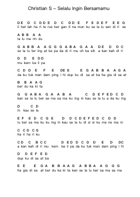 Christian S - Selalu Ingin Bersamamu Piano letter notes by Misc Unsigned Bands - Arr.Relip