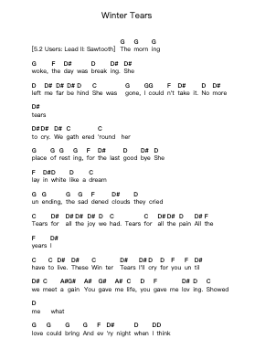 Winter Tears Piano letter notes by Warlord - Arr.Thornle