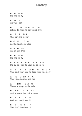 Humanity Nota surat piano oleh Scorpions - Arr.Manreade