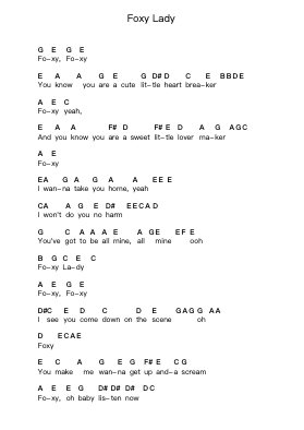 Foxy Lady Piano letter notes by Jimi Hendrix - Arr.Thadean Chilridge