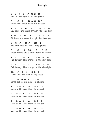 Daylight Piano letter notes by Matt & Kim - Arr.Bobright