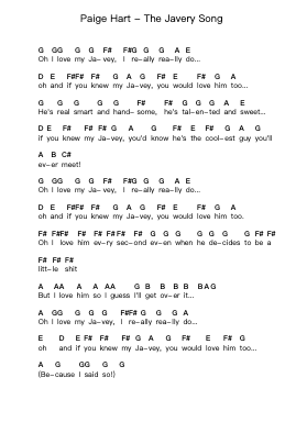 Paige Hart - The Javery Song Notas de piano em letras de Misc Unsigned Bands - Arr.Jillcooke Murday