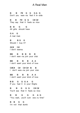 A Real Man Catatan huruf piano oleh Sleater-Kinney - Arr.Groral