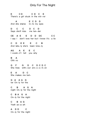 Only For The Night Piano letter notes by RX Bandits - Arr.Trissy Haydore