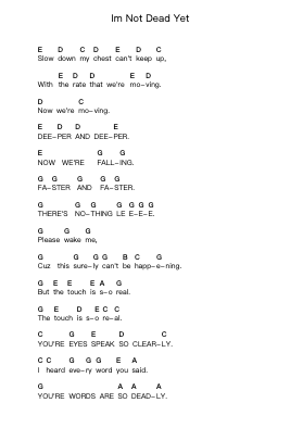 Im Not Dead Yet 鋼琴字母譜由 For All Those Sleeping - 編曲 Olch