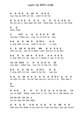 Layin Up With Linda Piano letter notes by GG Allin - Arr.Lynsmith Yetburne