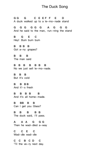 The Duck Song Piano letter notes by Bryant Oden - Arr.Toyngreg