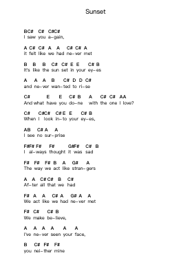 Sunset Piano letter notes by The xx - Arr.Quinncol
