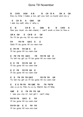 Gone Till November 鋼琴字母譜由 Wyclef Jean - 編曲 Shawloyd