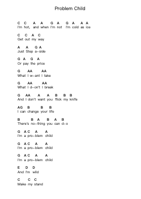 Problem Child Piano letter notes by AC/DC - Arr.Freeclife