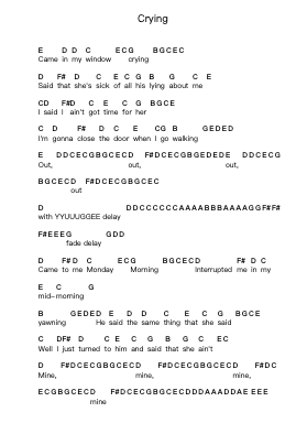 Crying Piano letter notes by King Gizzard & The Lizard Wizard - Arr.Bairdted Fage