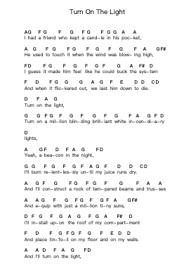 Turn On The Light Piano letter notes by Bad Religion - Arr.Warmew