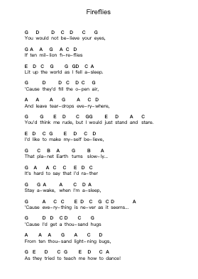 Fireflies Piano letter notes by Owl City - Arr.Osham Noelchi