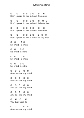 Manipulation Notas de piano en letras por Six Feet Under - Arr.Jillmo Grantbott