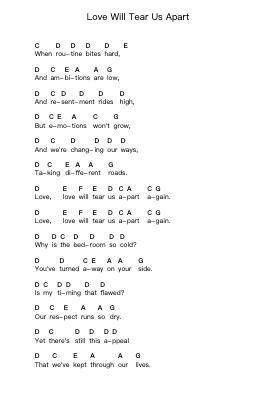 Love Will Tear Us Apart Piano letter notes by Joy Division - Arr.Galchard