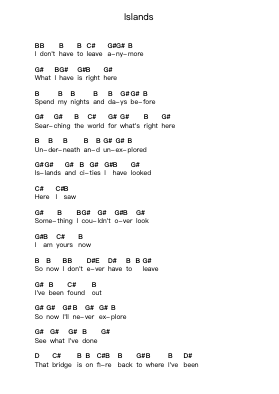 Islands Piano letter notes by The xx - Arr.Attcolm