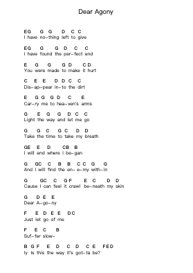 Dear Agony Piano letter notes by Breaking Benjamin - Arr.Jobnold