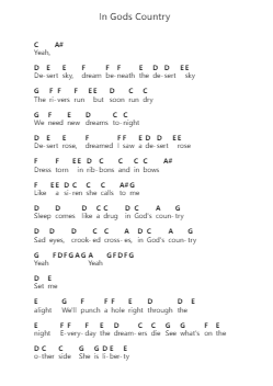 In Gods Country Notas de piano en letras por U2 - Arr.Pullamb