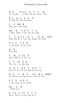 Romantic Homicide Notas de piano en letras por d4vd - Arr.Raerace