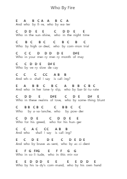 Who By Fire ملاحظات البيانو بواسطة Leonard Cohen - ترتيب.Chrisphael Reedno