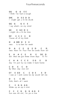 Fourfiveseconds Piano letter notes by Rihanna - Arr.Pennlyle Ferpkins