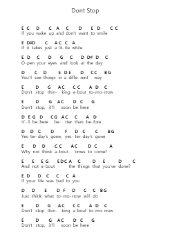 Dont Stop Klavierbuchstaben-Noten von Fleetwood Mac - Arr.Hamclaire