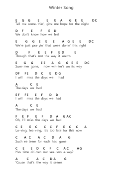 Winter Song 鋼琴字母譜由 The Head and the Heart - 編曲 Boothmore Petwald