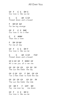 All Over You Piano letter notes by Live - Arr.Linee Bushsopp