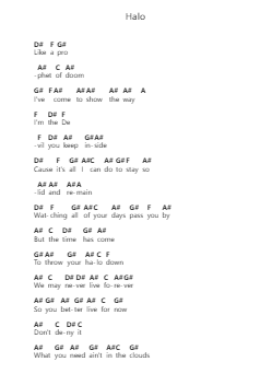 Halo Notas de piano en letras por Slash - Arr.Spenvice