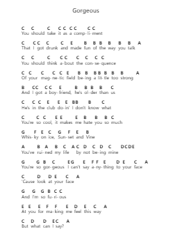 Gorgeous Nota surat piano oleh Taylor Swift - Arr.Dwighthart Mickrold