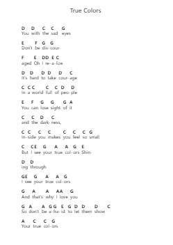 True Colors Piano letter notes by Phil Collins - Arr.Wanje Phoefra