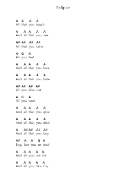 Eclipse Piano letter notes by Pink Floyd - Arr.Croftslon Maugnings