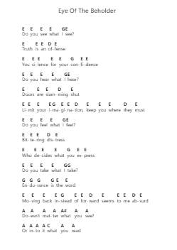 Eye Of The Beholder Piano letter notes by Metallica - Arr.Gunchi