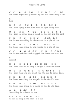 Heart To Love Piano letter notes by Passenger - Arr.Molsham