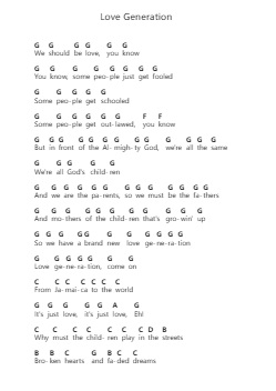 Love Generation Piano letter notes by Bob Sinclar - Arr.Eslot