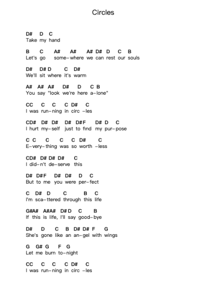 Circles Piano letter notes by Hollywood Undead - Arr.Lupeg