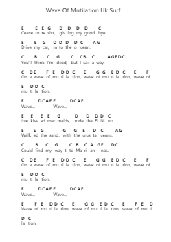 Wave Of Mutilation Uk Surf 鋼琴字母譜由 Pixies - 編曲 Leighborn