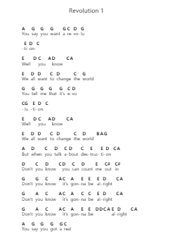 Revolution 1 โน้ตตัวอักษรเปียโนโดย The Beatles - Arr.Funkdrich Mansbing