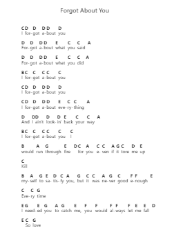 Forgot About You Piano letter notes by OneRepublic - Arr.Spenborg