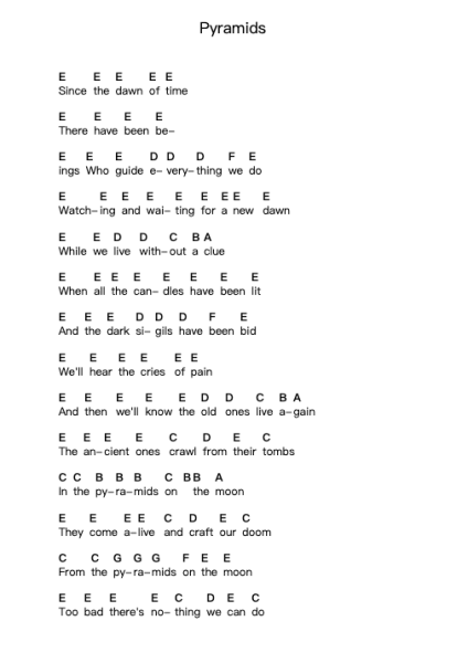 Pyramids Piano letter notes by The Lillingtons - Arr.Bysey Truwood