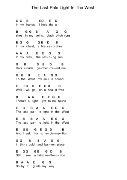 The Last Pale Light In The West Piano letter notes by Ben Nichols - Arr.Vogtyves