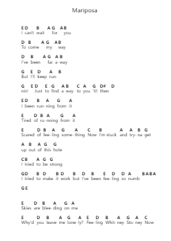 Mariposa पियानो पत्र नोट्स द्वारा Peach Tree Rascals - Arr.Cookelus