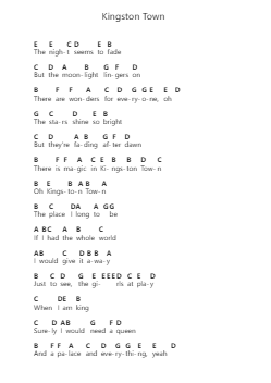 Kingston Town Piano letter notes by UB40 - Arr.Lamshop