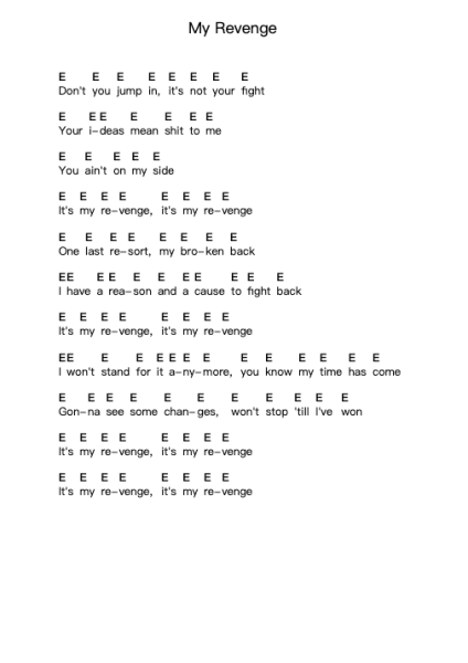 My Revenge Piano letter notes by Sick of It All - Arr.Maclup