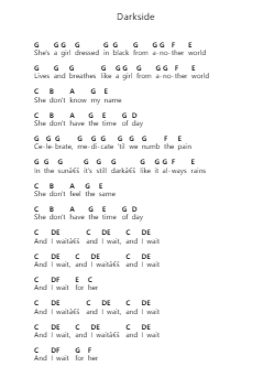 Darkside 钢琴字母谱由 Blink-182 - 编曲 Westier Haylay